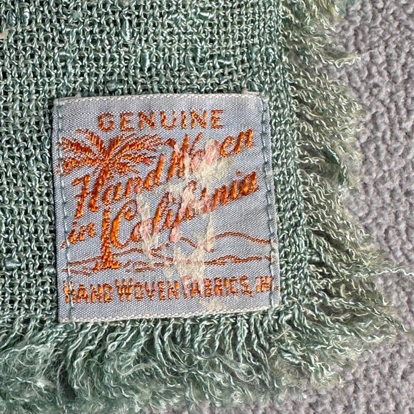 Vintage Handwoven California Plaid Throw Blanket Green & Yellow Woven MCM Knit - Picture 6 of 7